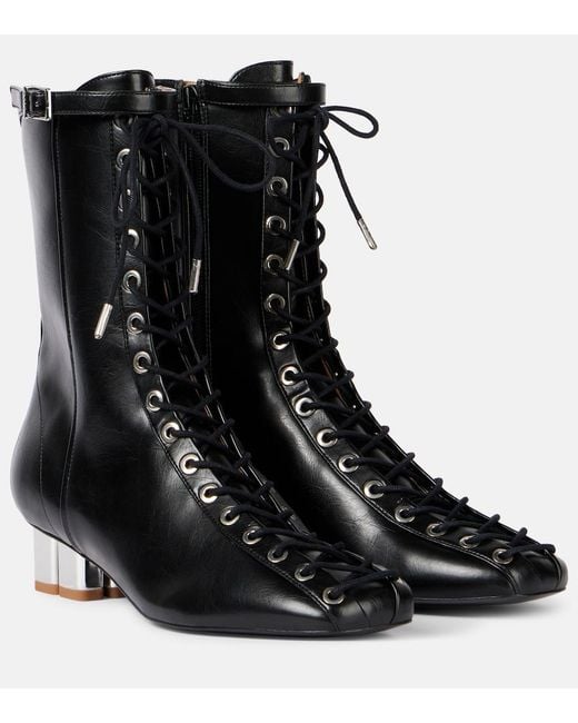 Ganni Black Oleatex Eyelets Lace-Up Ankle Boots