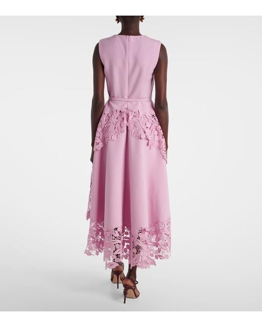 Oscar de la Renta Pink Wool-Blend And Lace Cocktail Dress