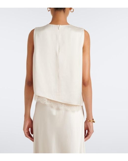 Vince White Lace-Trimmed Satin Top