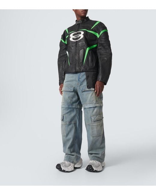 Balenciaga Green Logo Leather Jacket for men