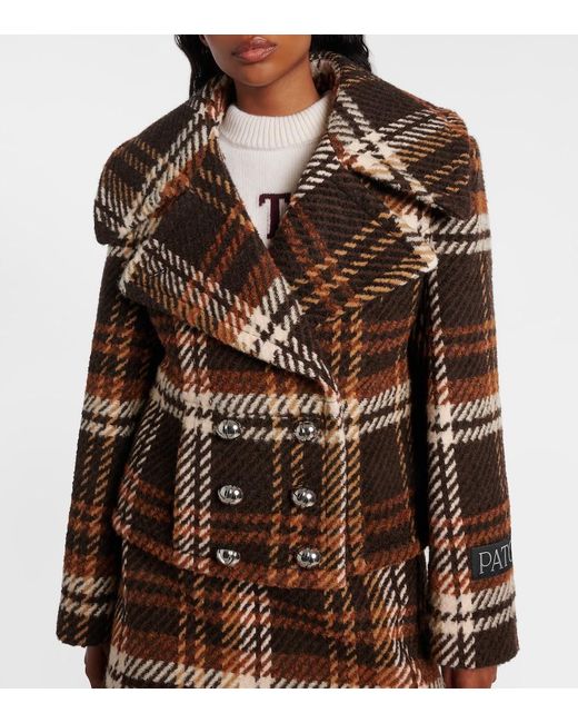 Patou Brown Checked Double-Breasted Wool-Blend Jacket