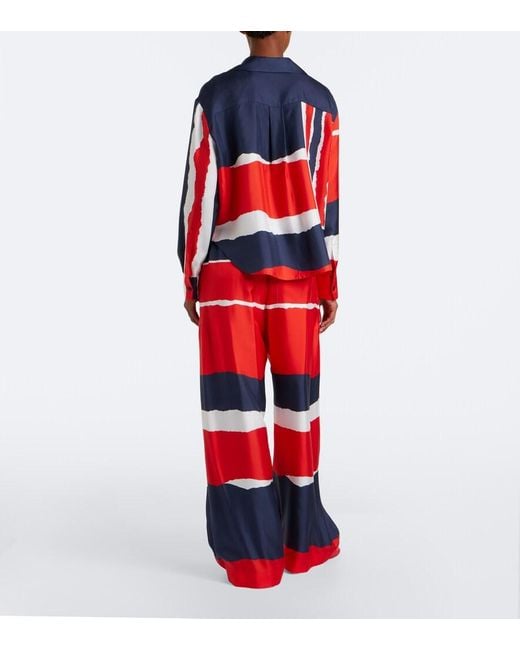 Loewe Red Printed Silk Twill Wide-Leg Pants