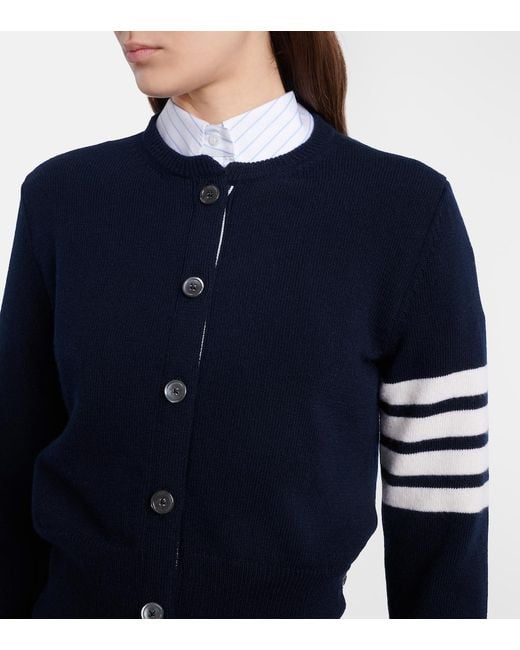Thom Browne Blue 4-Bar Intarsia Virgin Wool Cardigan