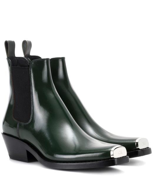 CALVIN KLEIN 205W39NYC Green Western Claire Leather Ankle Boots