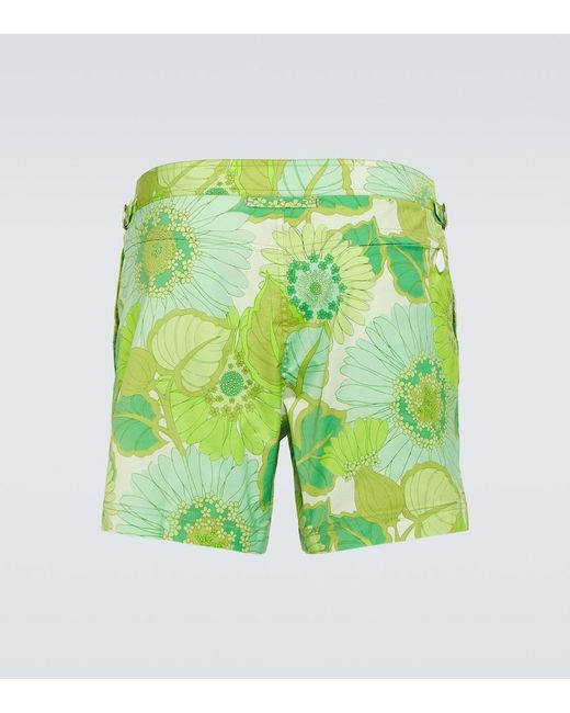 Tom Ford Green Printed Swim Trunks for men