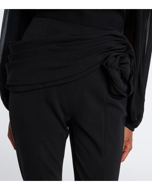 Carolina Herrera Black Floral-Applique Wool-Blend Leggings