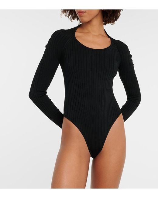 Alaïa Black Ribbed-Knit Bodysuit