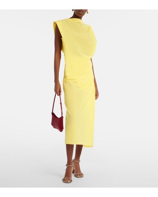 Jacquemus Yellow Drap Cotton-Blend Poplin Midi Dress