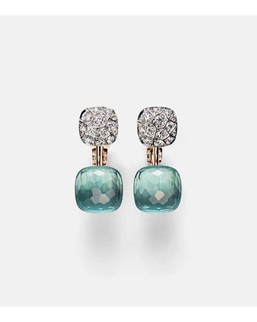 Pomellato White Ohrringe Nudo Toi Et Moi Aus 18Kt Rose- Und Weissgold Mit Diamanten Und Topas