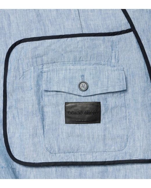 Giorgio Armani Blue Single-Breasted Linen Jacket for men