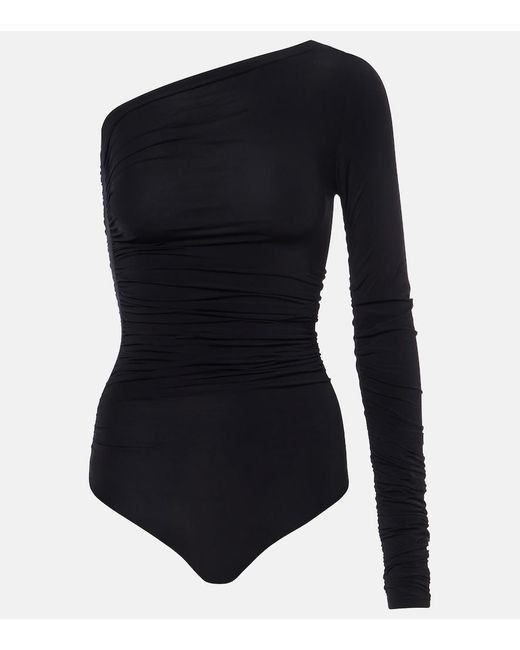Wolford Blue Draped Semi-Sheer Bodysuit