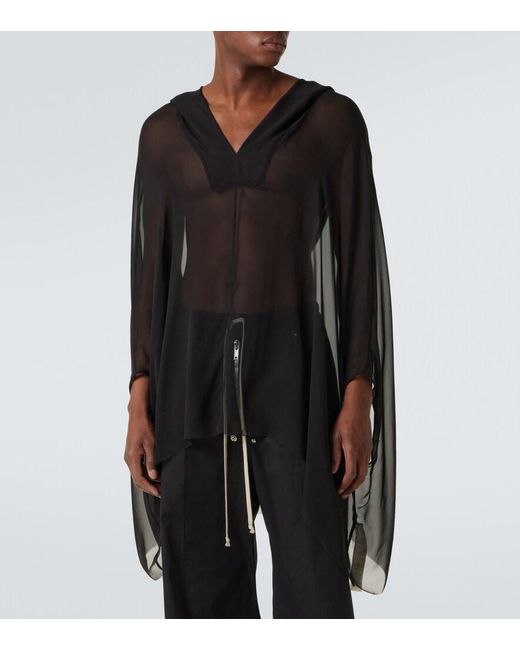 Rick Owens Gray Silk Hoodie for men