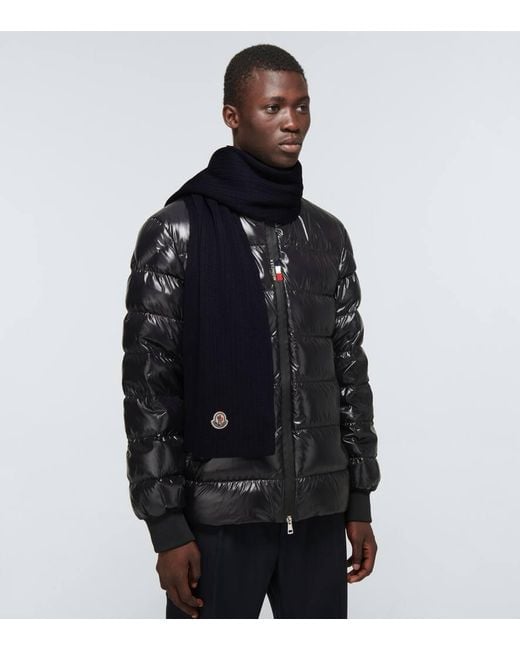 Moncler Black Virgin Wool Scarf for men