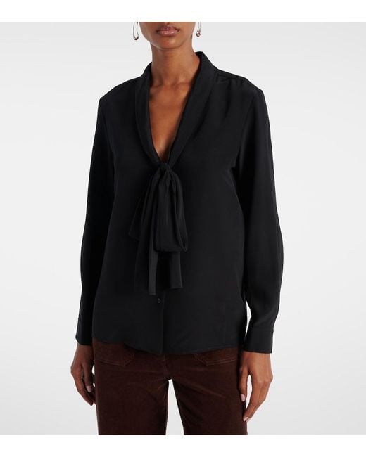 Nili Lotan Blue Angelique Bow-Detail Silk Blouse