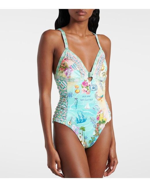 Camilla Blue Embellished Printed Swimsuit