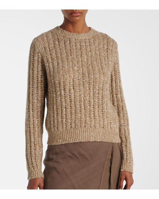 Brunello Cucinelli Brown Open-Knit Sequined Sweater