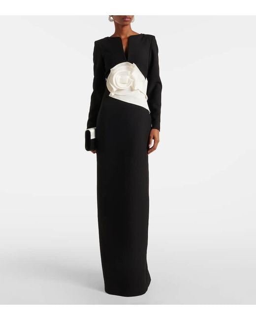 Roland Mouret Black Floral-Applique Crepe Gown