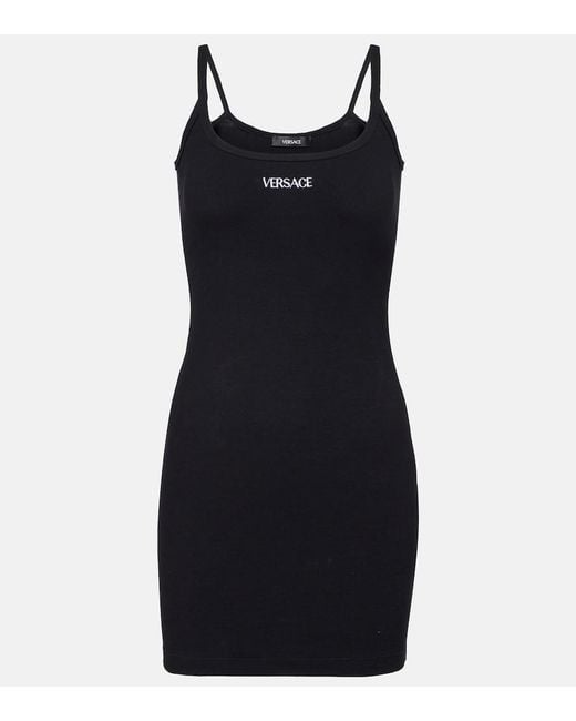 Versace Black Logo Cotton-Blend Minidress
