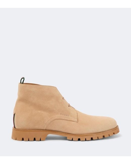 Gucci Natural Web Stripe Suede Desert Boots for men