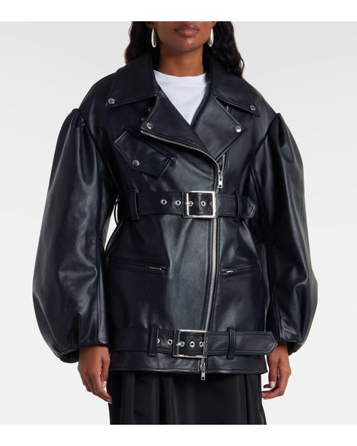 Simone Rocha Black Belted Leather Biker Jacket