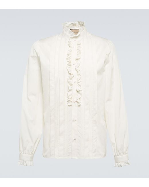 Gucci White Ruffled Cotton Poplin Shirt for men