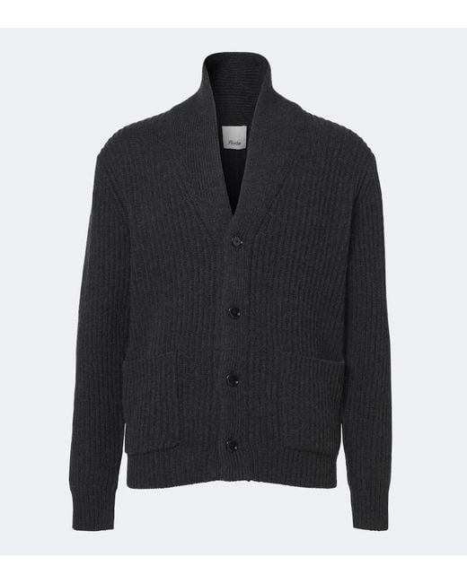 Allude Black Ribbed-Knit Wool And Cashmere Cardigan for men