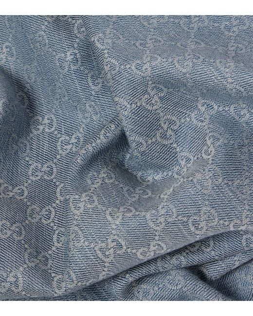 Gucci Gray Schal Gg Aus Baumwolle, Wolle Und Seide