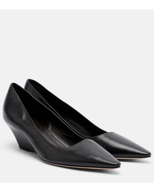 The Row Black Liisa Leather Wedges