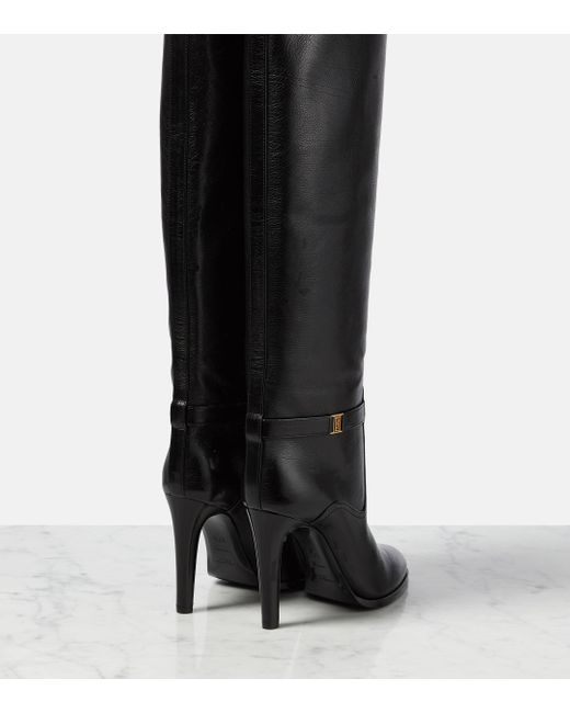 Saint Laurent Black Diane Logo-embellished Leather Knee Boots