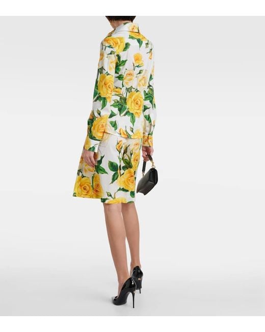 Dolce & Gabbana Yellow Long-Sleeved Cotton Shirt With Rose