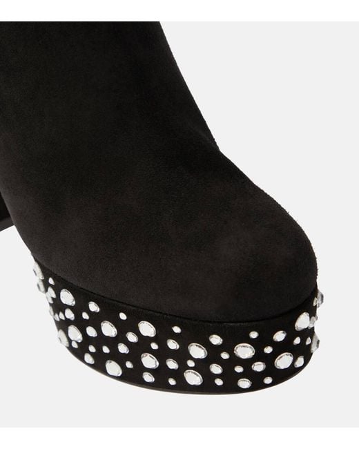Gianvito Rossi Black Crystal Holly Suede Platform Ankle Boots