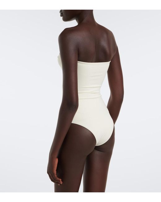 Magda Butrym White Floral-Applique Gathered Swimsuit
