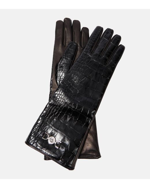 Versace Black Croc-effect Leather Gloves