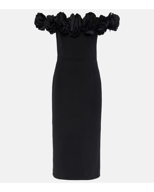 Rebecca Vallance Black Odetta Floral-Applique Midi Dress
