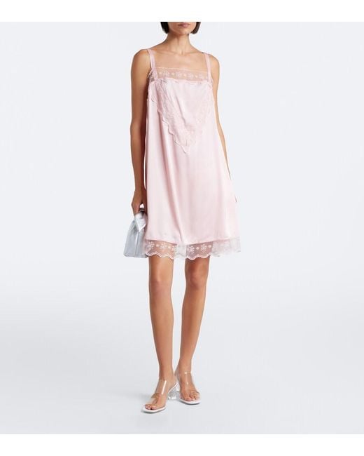 Simone Rocha Pink Lace-Trimmed Satin Slip Dress