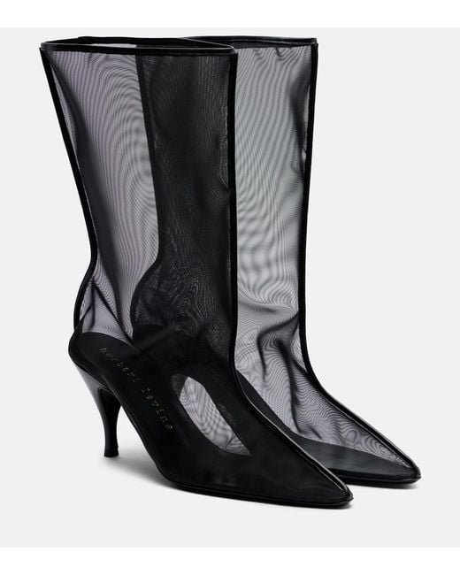 Herbert Levine Black Drawing A Blank 80 Mesh Mid-Calf Boots