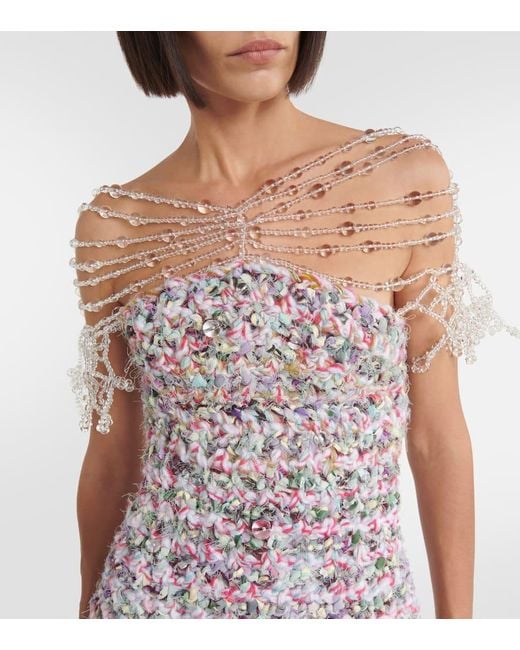 SUSAN FANG White Beaded Crochet Minidress