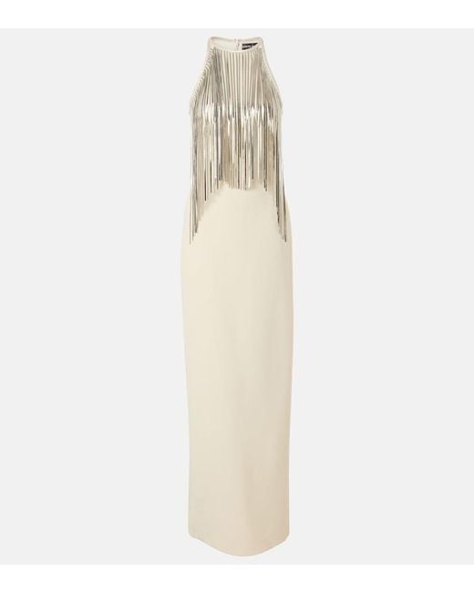 David Koma White Chain-Trimmed Crepe Gown