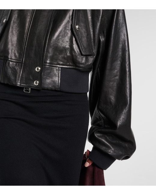 Khaite Black Kember Cropped Leather Bomber Jacket