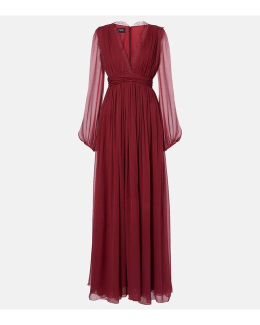 Giambattista Valli Red Lace-Trimmed Silk Georgette Gown
