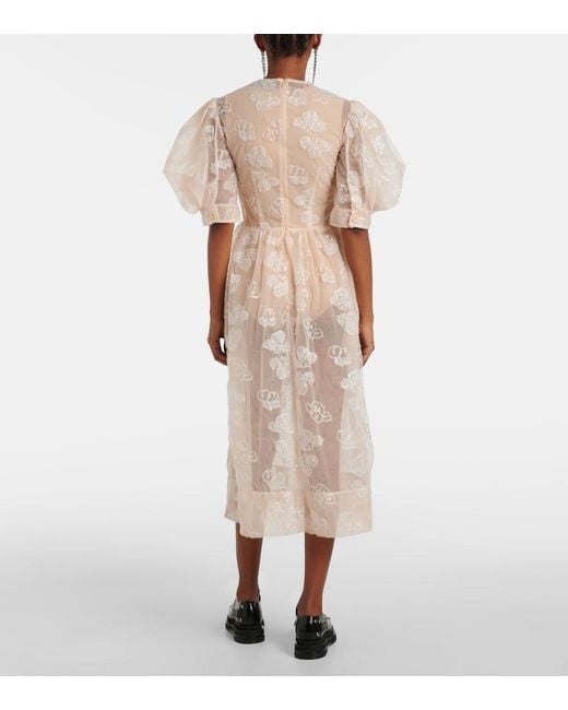 Simone Rocha Natural Embroidered Midi Dress