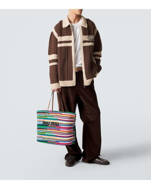 Miu Miu Multicolor Large Crochet Leather-Trimmed Tote Bag for men