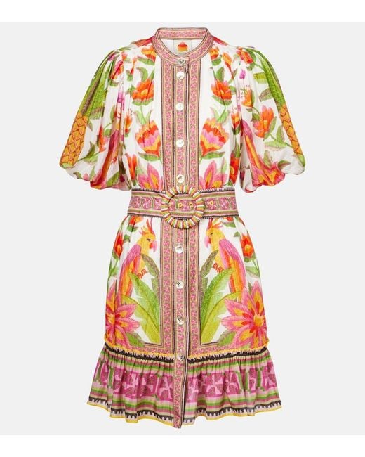 Vestido Corto En Mezcla De Algodon Con Cinturon Farm Rio de color Multicolor