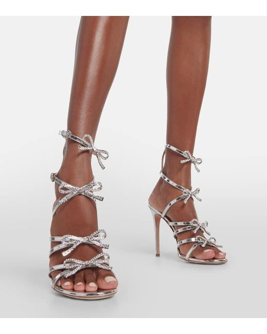 Giambattista Valli Metallic Silver Love Bow Embellished Sandals