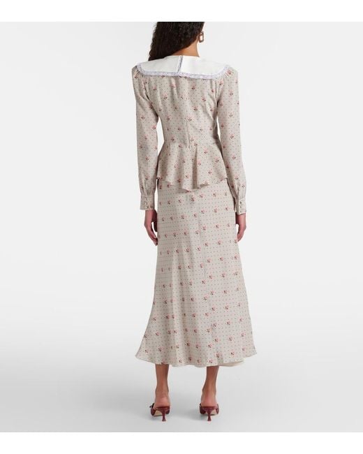 Alessandra Rich Natural Floral Polka-Dot Silk Midi Dress