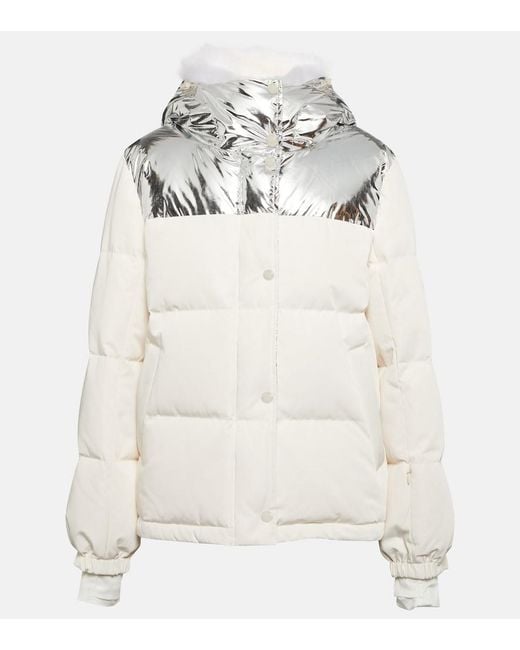Yves Salomon White Shearling-Trimmed Down Jacket