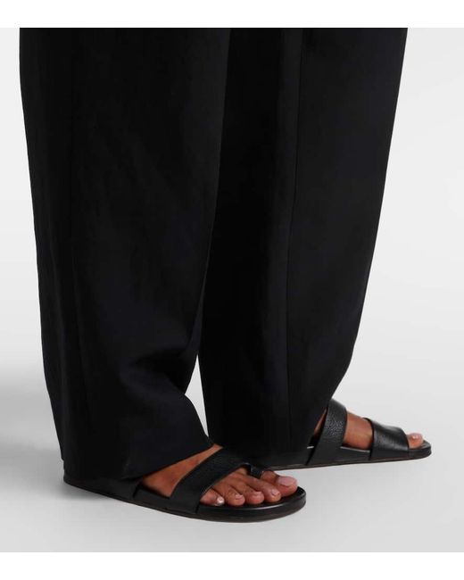 The Row Black Lilas Wool And Linen-Blend Wide-Leg Pants