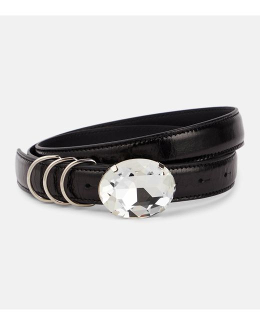 Alessandra Rich Black Embellished Leather Belt