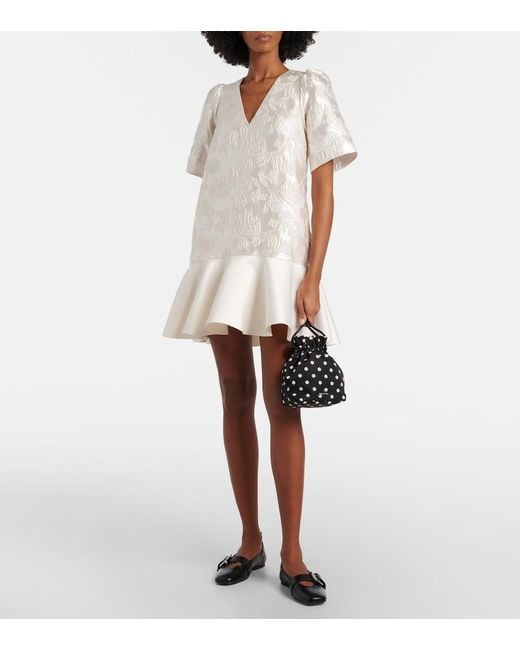 Ganni White Floral Satin Cloque Minidress