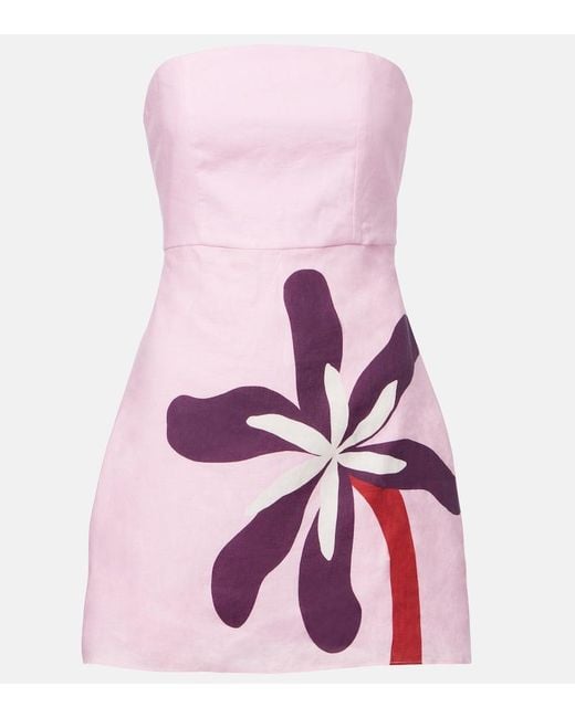 Cala De La Cruz Pink Roma Floral Linen Minidress